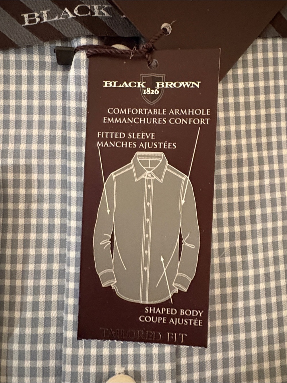 Black Brown 1826 Men's Light Blue Gingham Dress Shirt - Picture 2 of 6